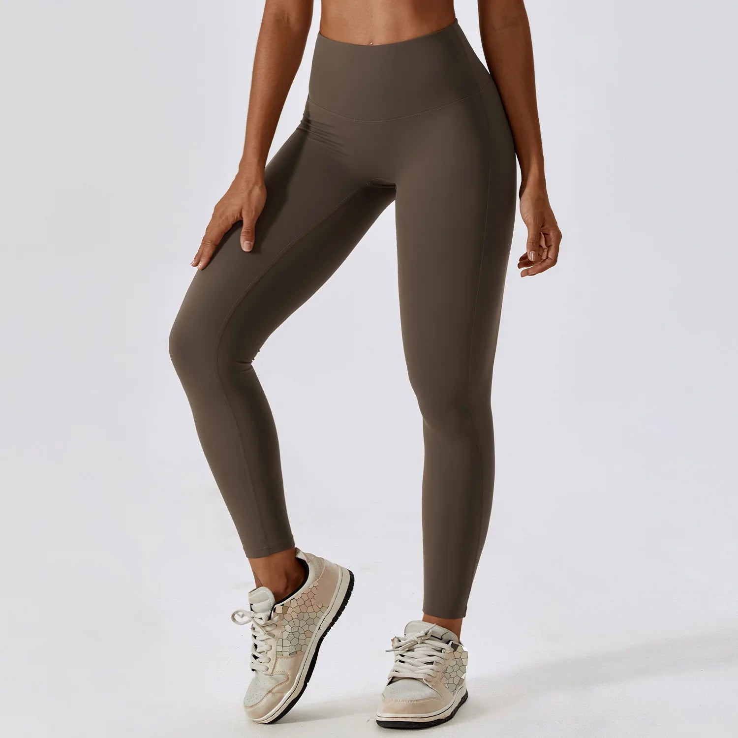 High-waist scrunch butt yoga leggings for women in olive green, featuring a flattering fit and comfortable stretch.