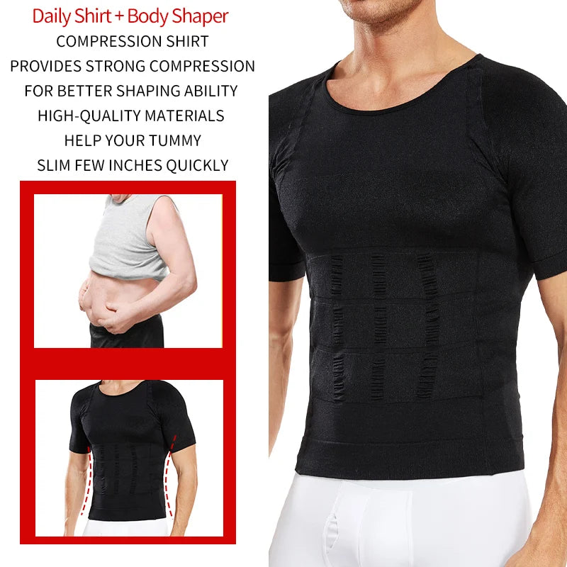 Men's slimming body shaper compression shirt demonstrating strong support and comfort for a streamlined silhouette.