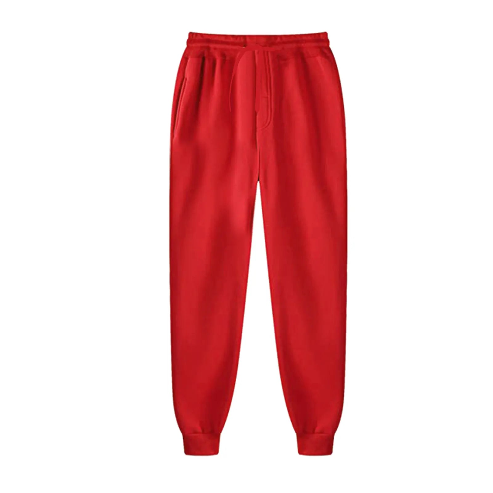 Men's fleece-lined slim fit joggers in vibrant red, perfect for workouts and casual lounging.