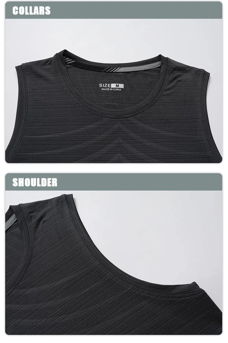Close-up of Men’s Ice Silk Running Tank Top showing collar and shoulder design for optimal fit and comfort.