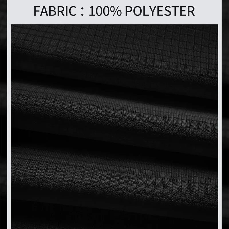 Close-up of 100% polyester black fabric texture for workout apparel.