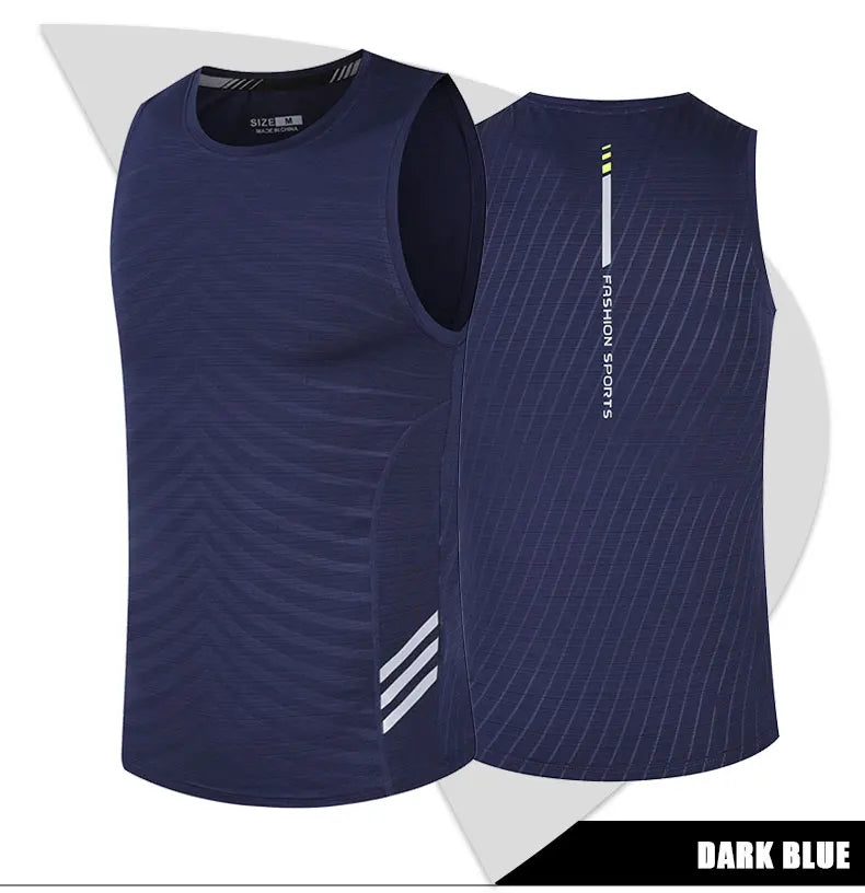 Dark blue men's ice silk running tank top, lightweight gym vest for high-intensity workouts and summer runs.