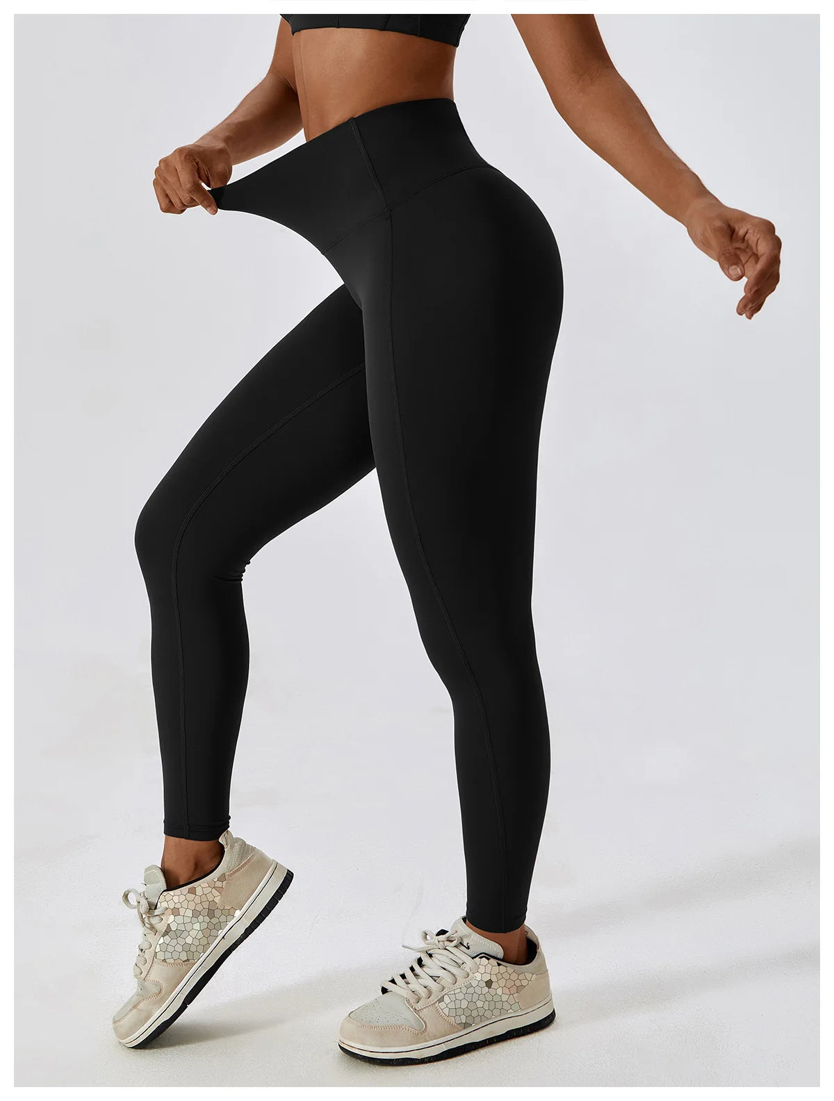 High-waist scrunch butt yoga leggings for women, offering a secure fit and stylish design for workouts.