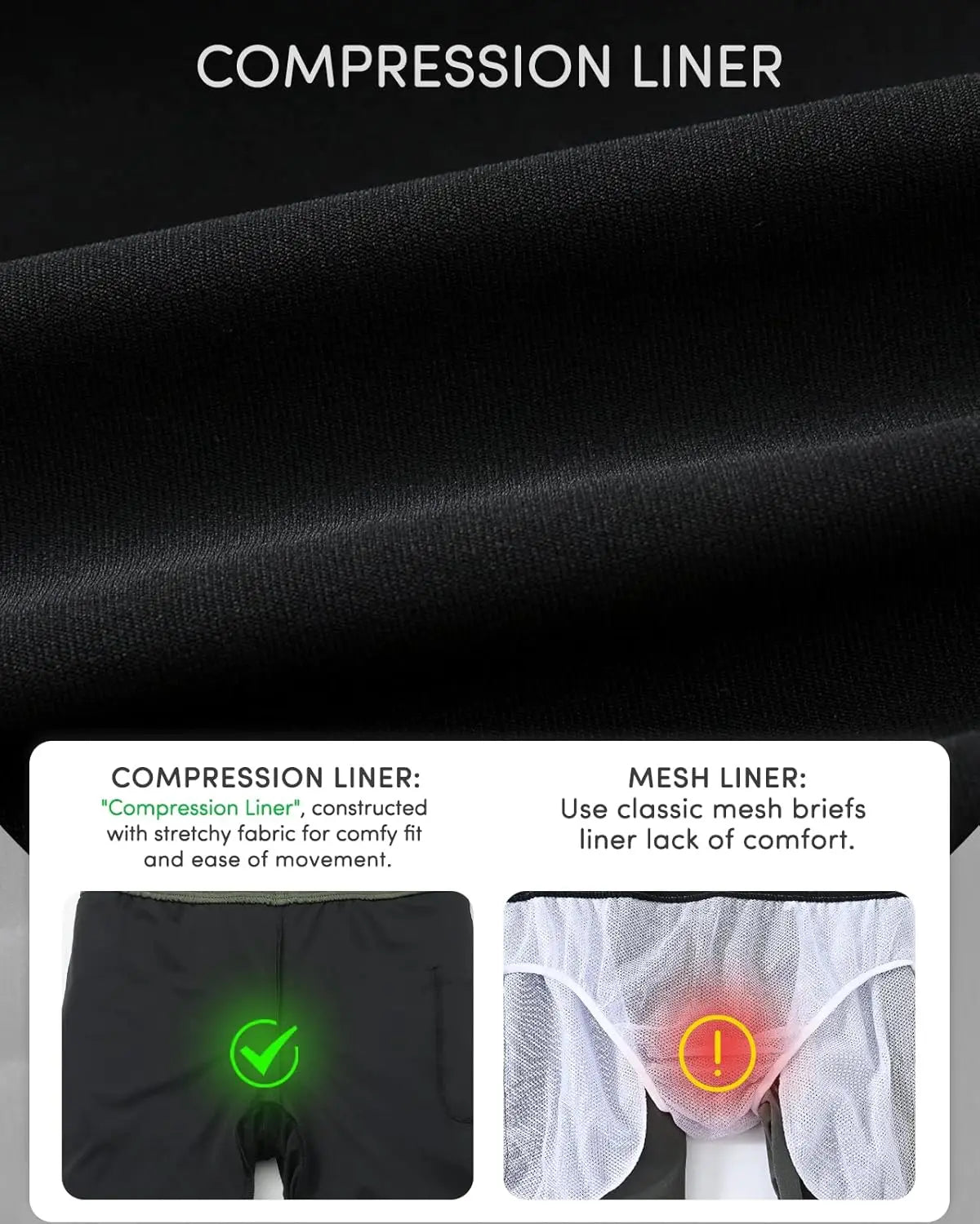 Close-up of Men's 2-in-1 Running Shorts showing compression liner for comfort and movement during workouts.