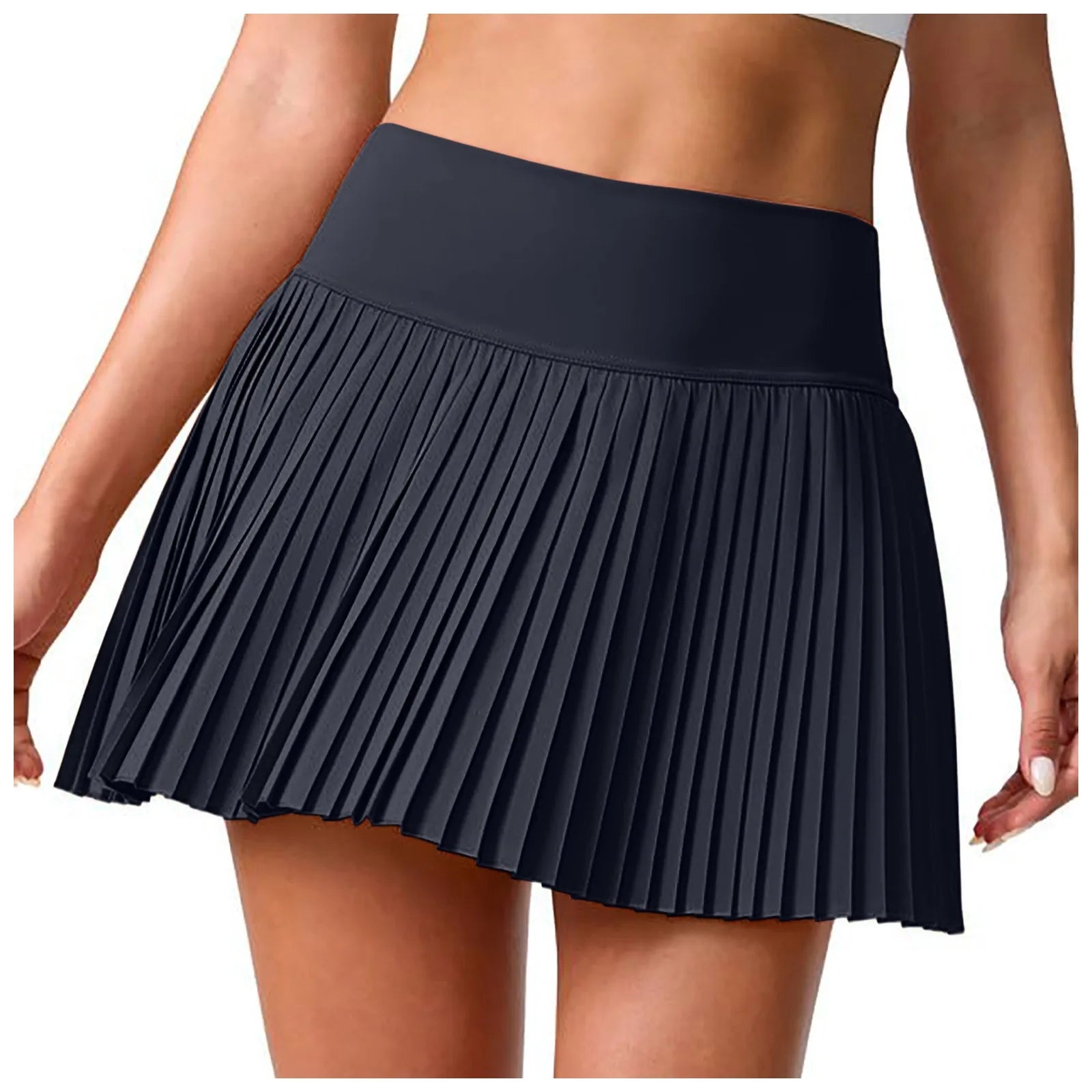 Women's high-waist pleated tennis skirt in black, showcasing its stylish design and athletic performance features.