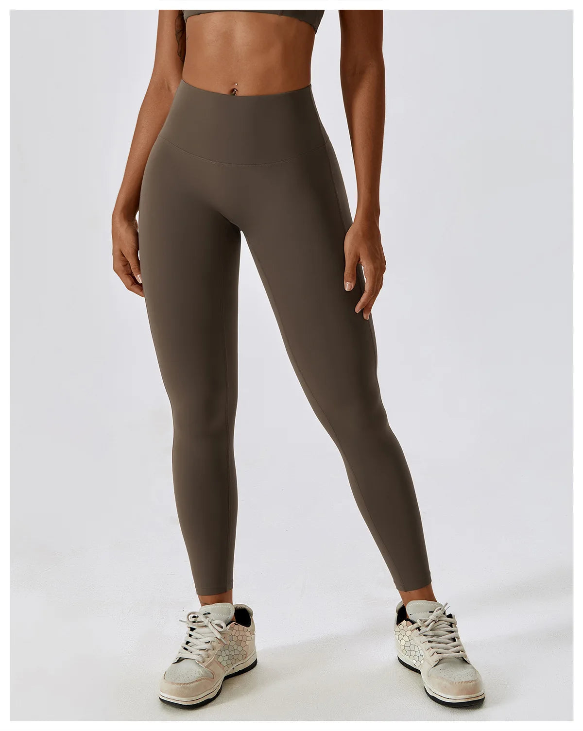 High-waist scrunch butt yoga leggings for women in olive green, showcasing a flattering fit and 4-way stretch.