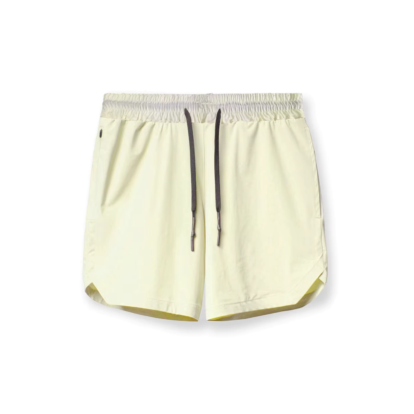 Men's lightweight single-layer gym shorts in soft yellow, featuring a drawstring and breathable design for athletic comfort.