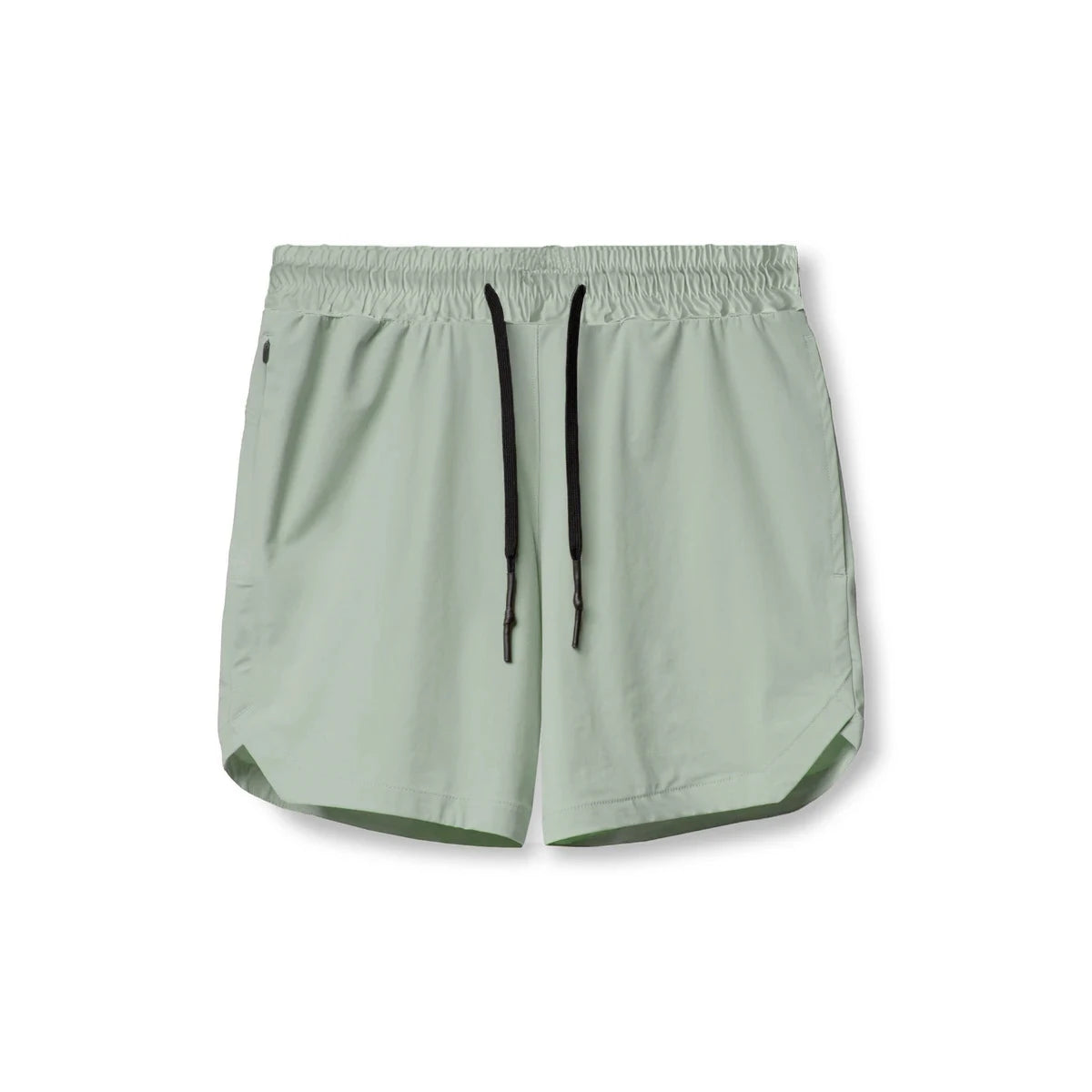 Men's lightweight gym shorts in soft green with an elastic waistband and drawstring for adjustable comfort.