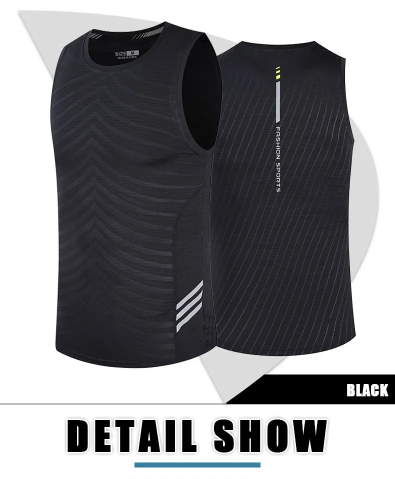 Men's Ice Silk Running Tank Top in black, featuring a sleek design and breathable fabric for optimal performance.