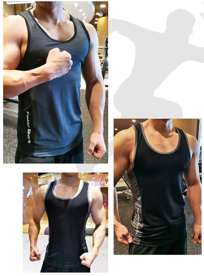 Men's lightweight sleeveless gym shirt showcasing breathable fabric, designed for fitness and summer workouts.