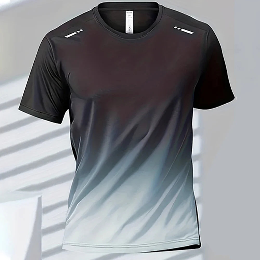 Men's quick-drying gradient sports t-shirt for outdoor basketball and running activities.