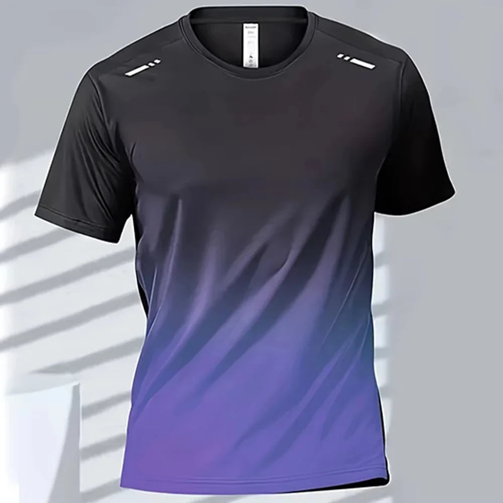 Men's quick-drying gradient t-shirt for sports, featuring short sleeves and a comfortable fit for outdoor activities.