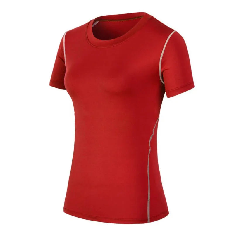 Fitness women's quick drying red t-shirt designed for high performance and all-day comfort during workouts.