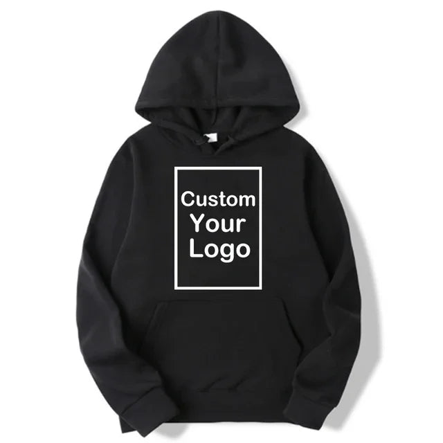 Custom Logo Sports Hoodie in black, showcasing a personalized logo space, perfect for men and women.