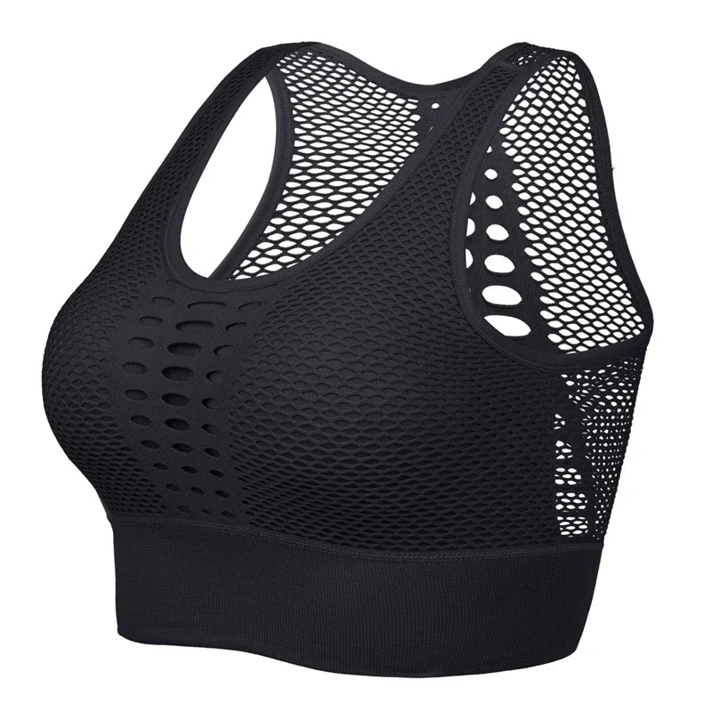 Women's breathable mesh sports bra with moisture-wicking technology for active lifestyles.
