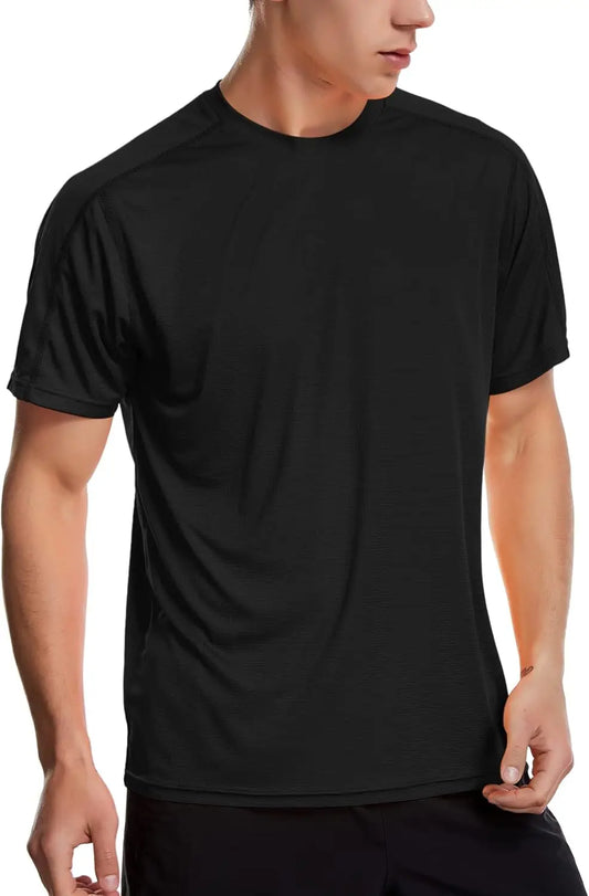 Men's black workout shirt designed for comfort and moisture-wicking performance during training.