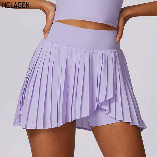 Safe tennis skirt with pocket shorts in lavender, featuring a pleated design for a stylish and functional athletic look.